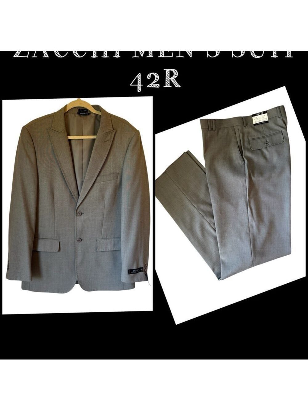 ZACCHI Men’s Gray 2 Piece Larosa Suit Raw Hem Pants Size 42 Regular NWT
